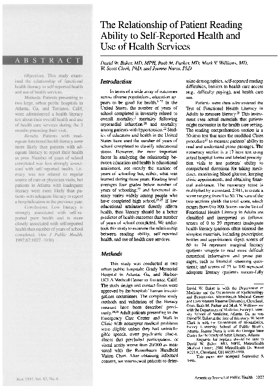 (PDF) The relationship of patient reading ability to self-reported ...