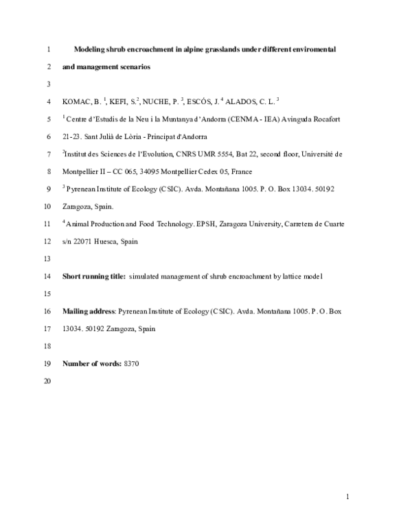 (PDF) Modeling shrub encroachment in subalpine grasslands under different environmental and