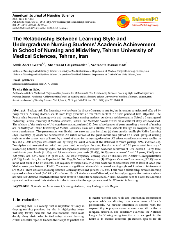 (PDF) The Relationship Between Learning Style and Undergraduate Nursing ...