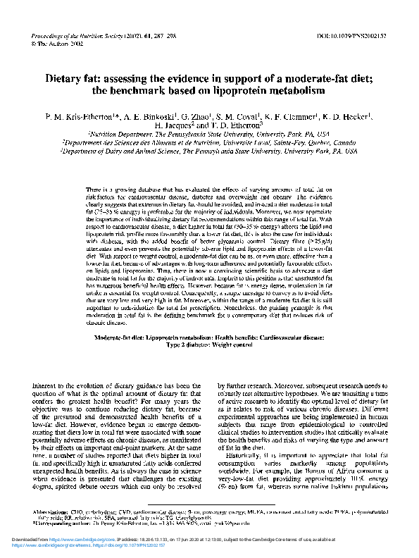 (PDF) Dietary fat: assessing the evidence in support of a moderate-fat ...
