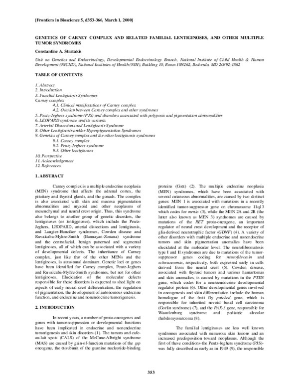 (PDF) Genetics of Carney Complex and Related Familial Lentiginoses, and ...
