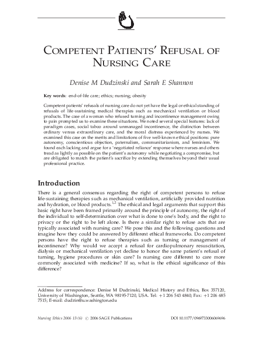 (PDF) Competent Patients' Refusal of Nursing Care