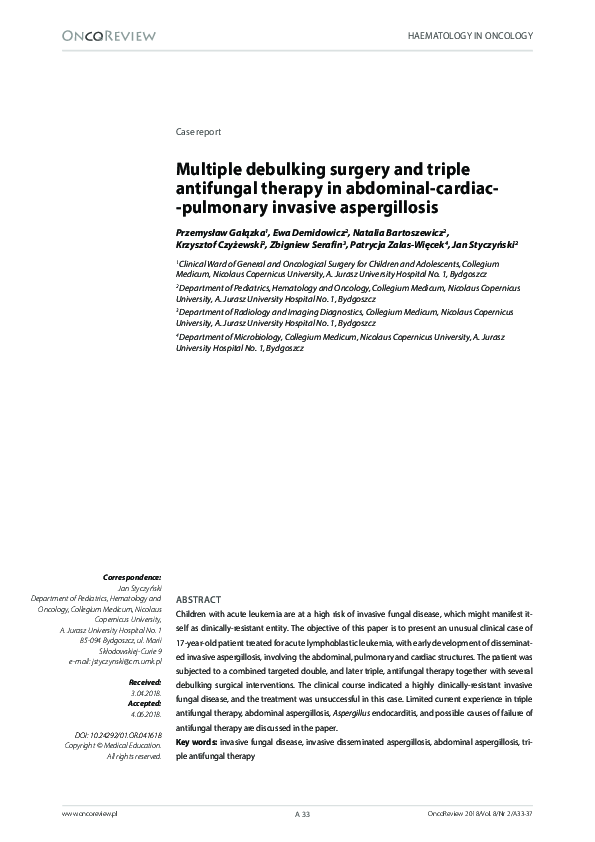 (PDF) Multiple debulking surgery and triple antifungal therapy in