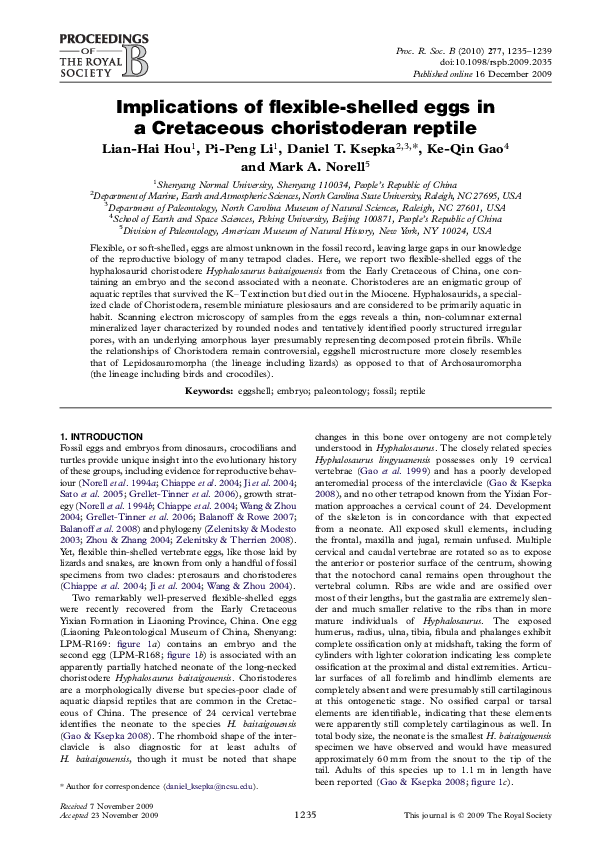 (PDF) Implications of flexible-shelled eggs in a Cretaceous ...