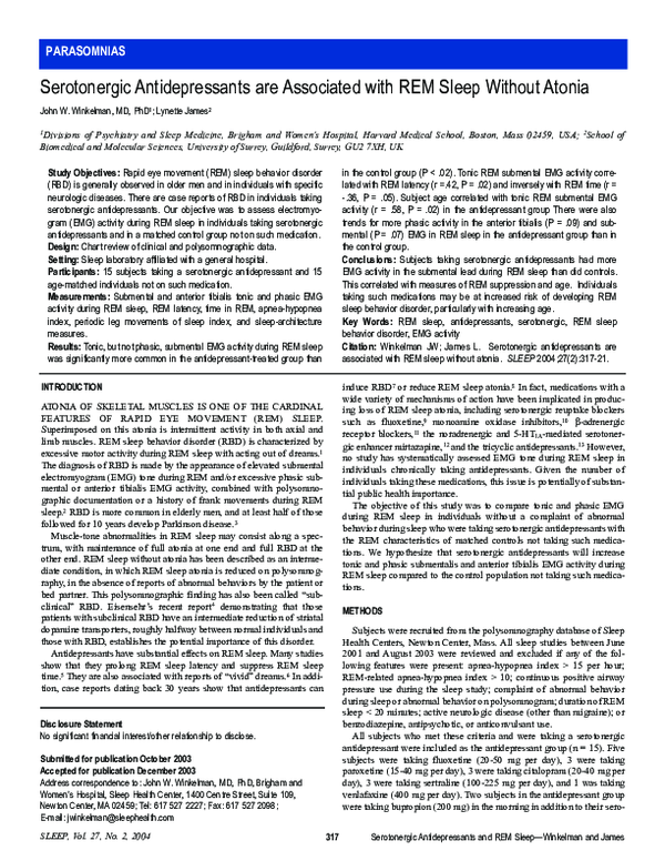 (PDF) Serotonergic antidepressants are associated with REM sleep