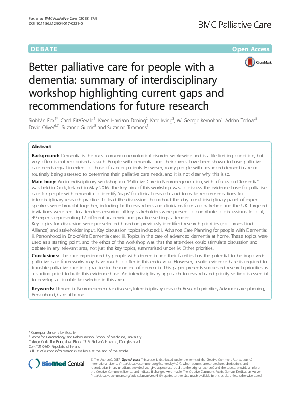 (PDF) Better palliative care for people with a dementia: summary of ...