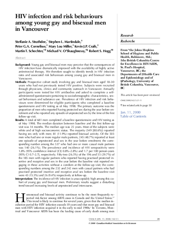 (PDF) HIV infection and risk behaviours among young gay and bisexual ...