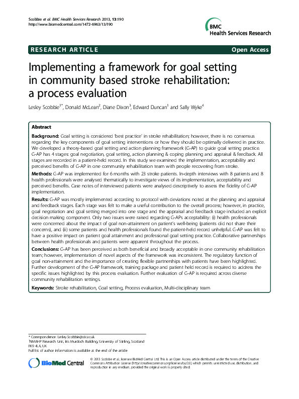 (PDF) Implementing a framework for goal setting in community based ...