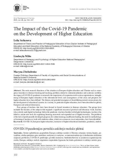 (PDF) The Impact of the Covid-19 Pandemic on the Development of Higher ...