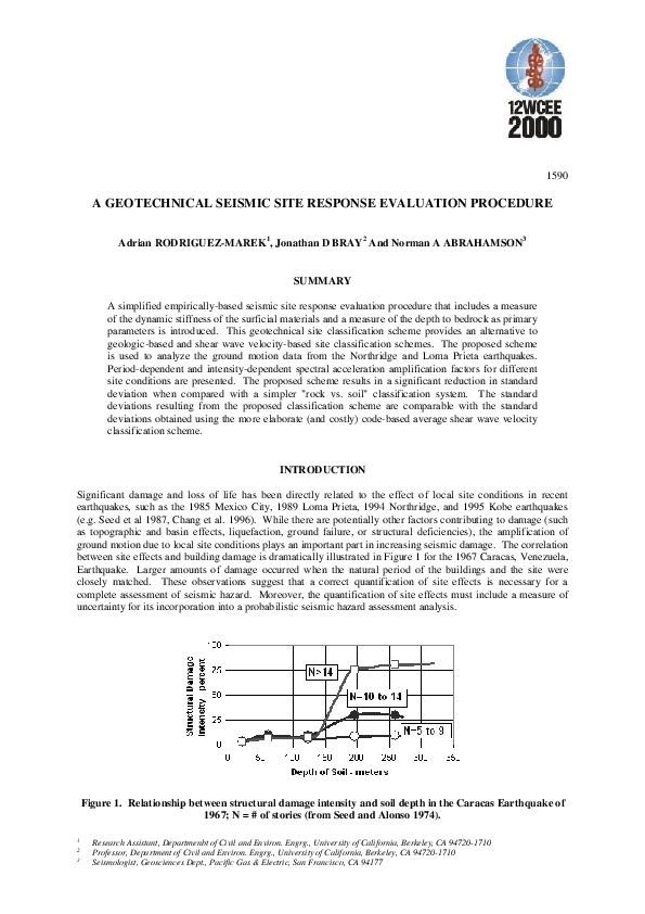 (PDF) A geotechnical seismic site response evaluation procedure