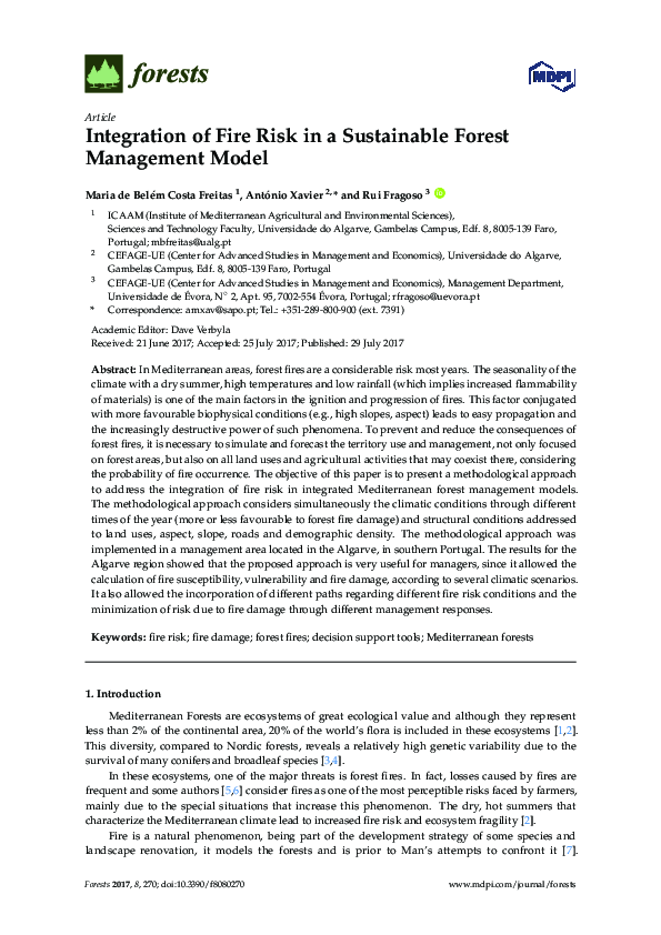 (PDF) Integration of Fire Risk in a Sustainable Forest Management Model