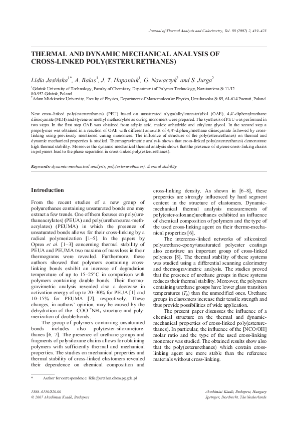 (PDF) Thermal and dynamic mechanical analysis of cross-linked poly ...
