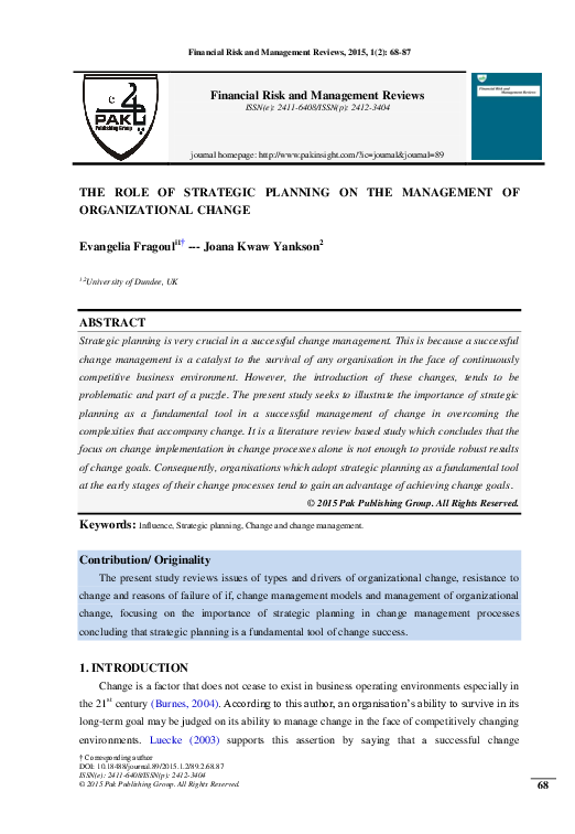 (PDF) The Role of Strategic Planning on the Management of ...