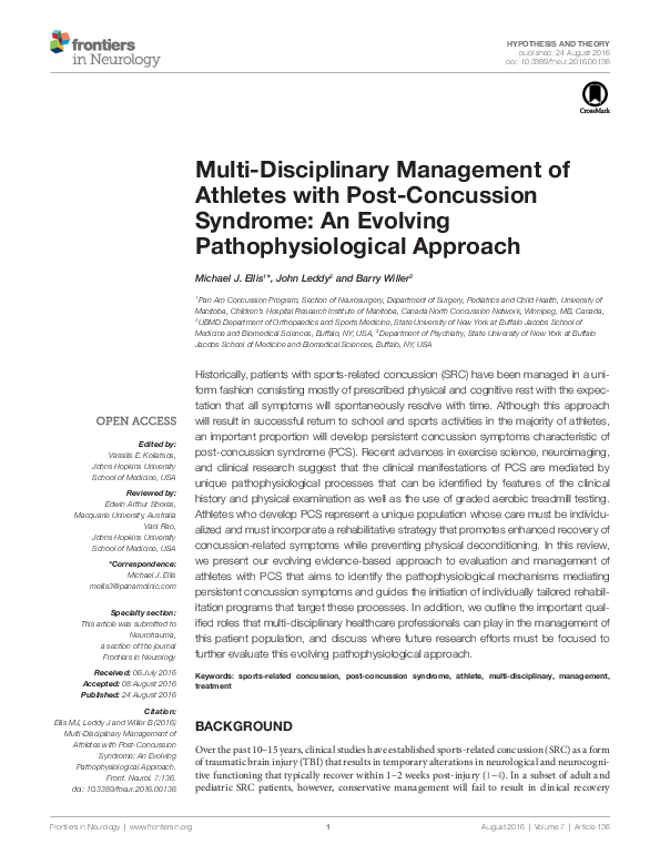 (PDF) MultiDisciplinary Management of Athletes with PostConcussion