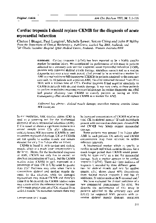 (PDF) Cardiac Troponin I Should Replace CKMB for the Diagnosis of Acute ...