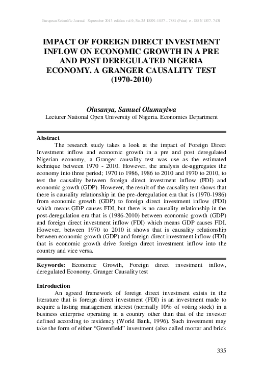 (PDF) Impact of Foreign Direct Investment Inflow on Economic Growth in ...