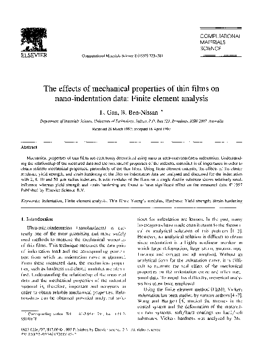 (PDF) The effects of mechanical properties of thin films on nano ...