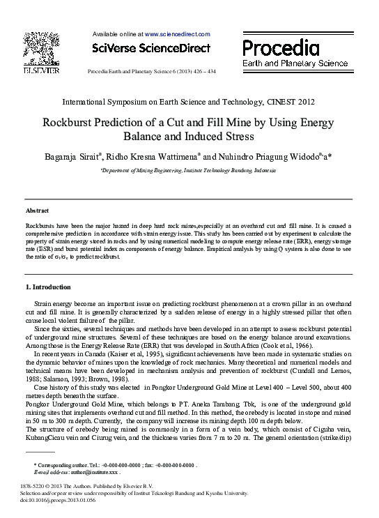 (PDF) Rockburst Prediction of a Cut and Fill Mine by using Energy ...