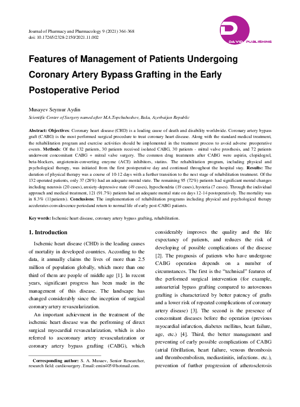 (PDF) Features of Management of Patients Undergoing Coronary Artery ...