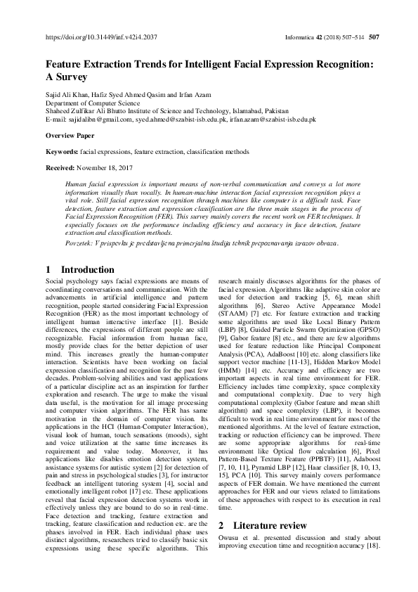 (PDF) Feature Extraction Trends for Intelligent Facial Expression ...
