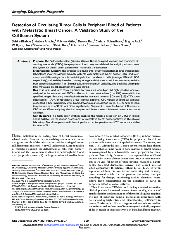 (PDF) Detection of Circulating Tumor Cells in Peripheral Blood of ...