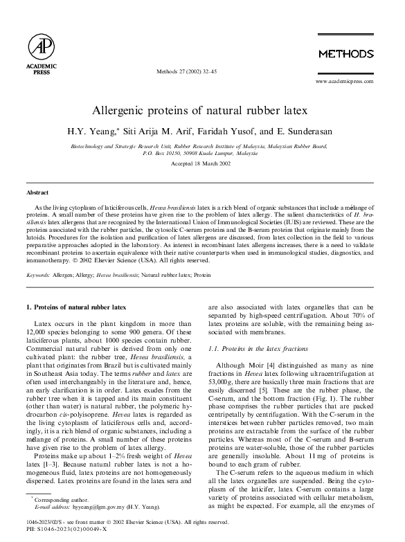 (PDF) Allergenic proteins of natural rubber latex Sunderasan Elumalai