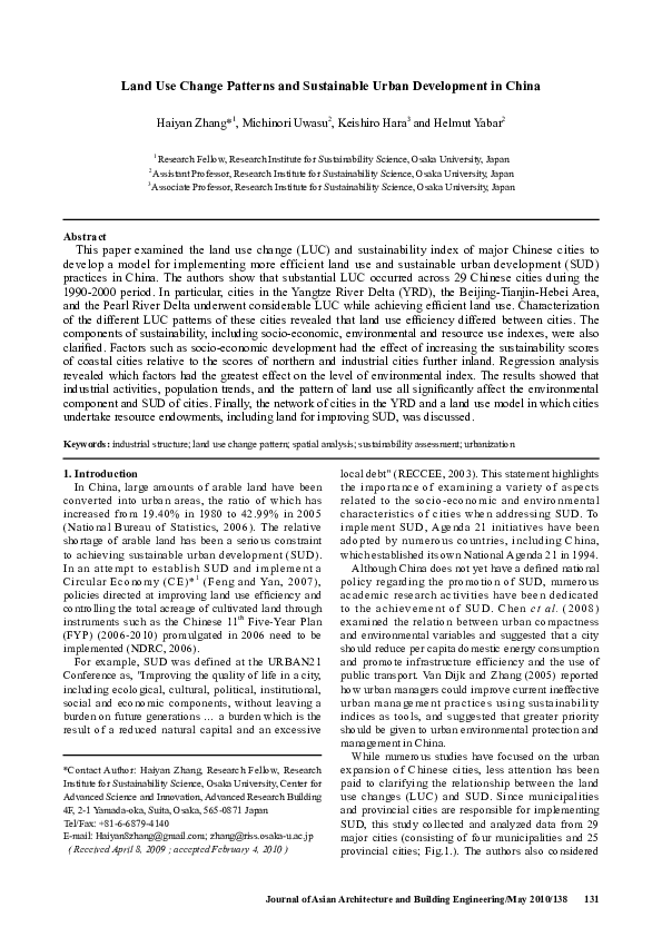 (PDF) Land Use Change Patterns and Sustainable Urban Development in China