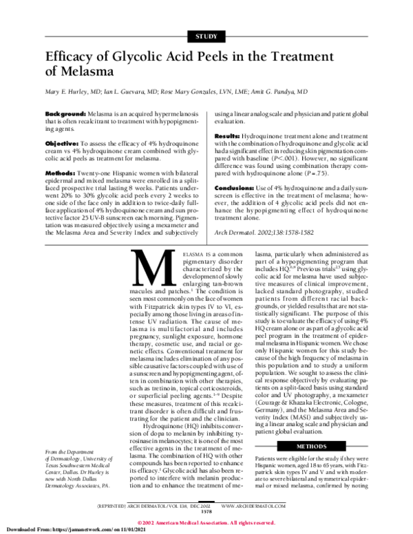(PDF) Efficacy of Glycolic Acid Peels in the Treatment of Melasma Rose Angelene Gonzales