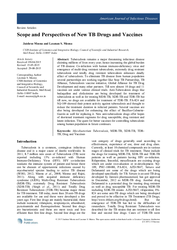 (PDF) Scope and Perspectives of New TB Drugs and Vaccines