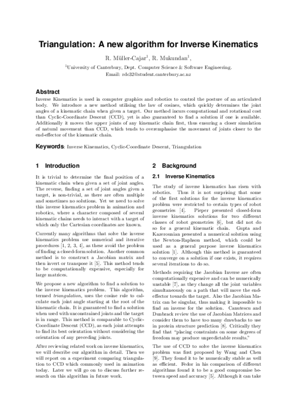 (PDF) Triangulation: A new algorithm for Inverse Kinematics