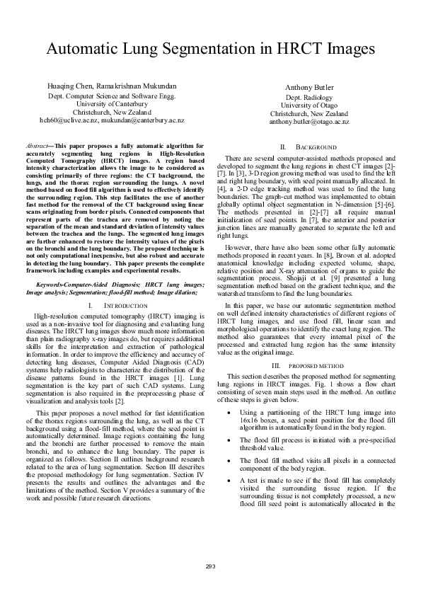 (PDF) Automatic Lung Segmentation in HRCT Images