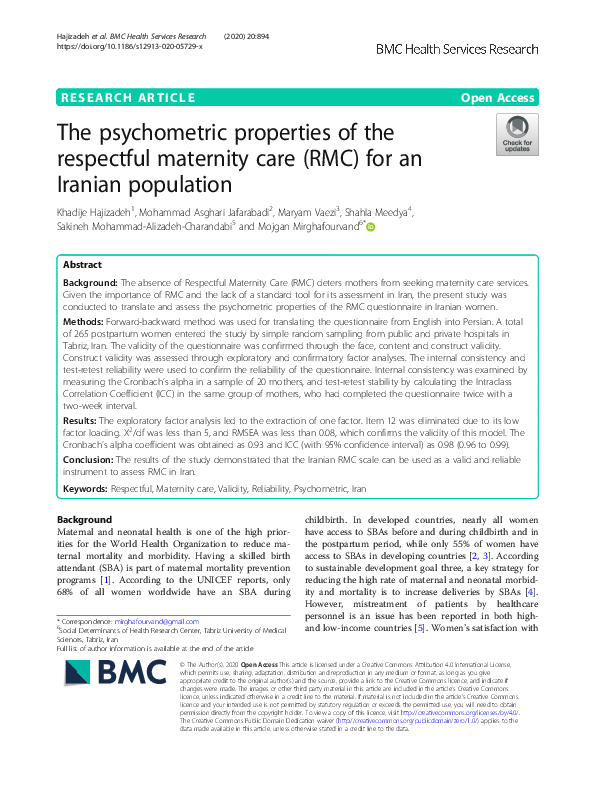 (PDF) The psychometric properties of the respectful maternity care (RMC ...