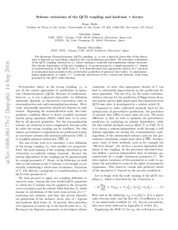 (PDF) Scheme Variations of the QCD Coupling and HadronicτDecays