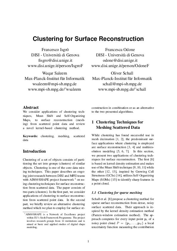 (PDF) Clustering for Surface Reconstruction
