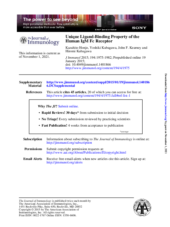 (PDF) Unique ligand-binding property of the human IgM Fc receptor