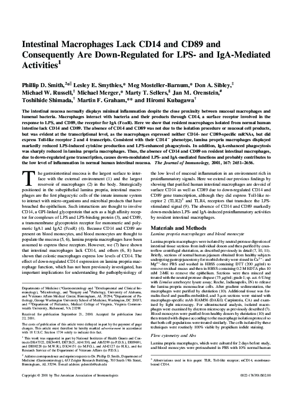 (PDF) Intestinal Macrophages Lack CD14 and CD89 and Consequently Are ...