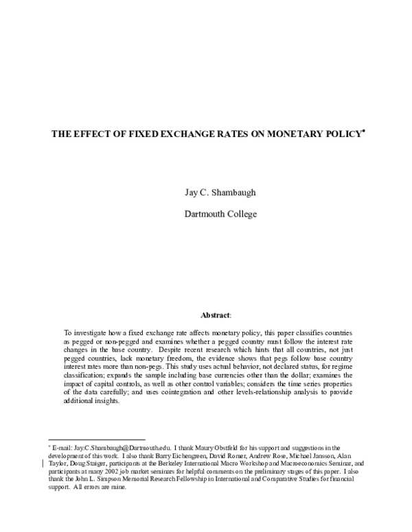(PDF) The effect of fixed exchange rates on monetary policy