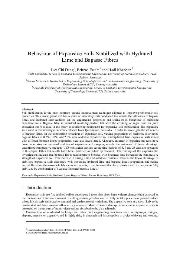 (PDF) Behaviour of Expansive Soils Stabilized with Hydrated Lime and ...