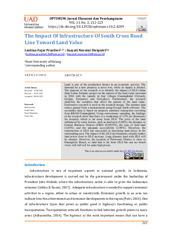 (PDF) The Impact of Infrastructure of South Cross Road Line Toward Land ...