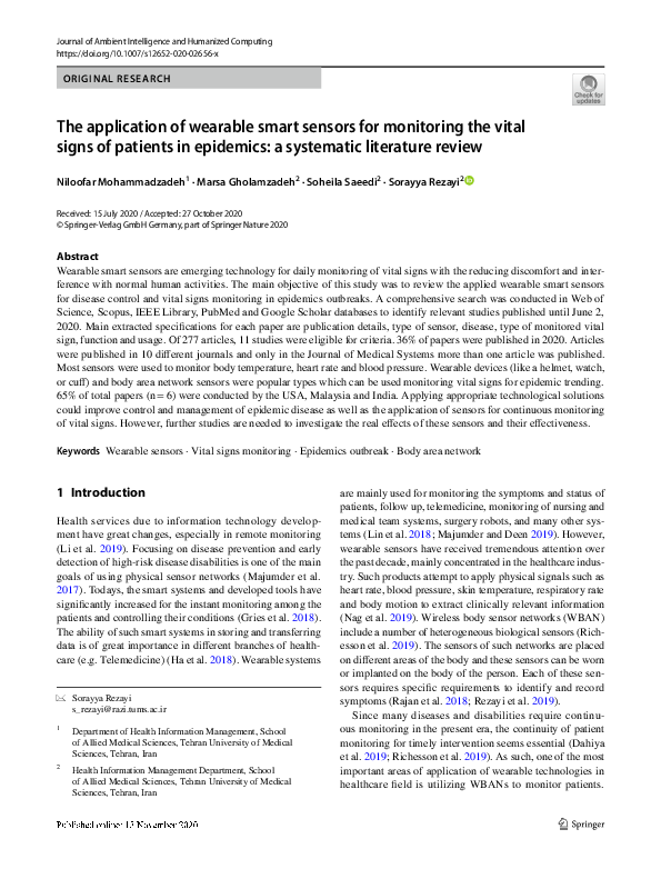 (PDF) The application of wearable smart sensors for monitoring the ...