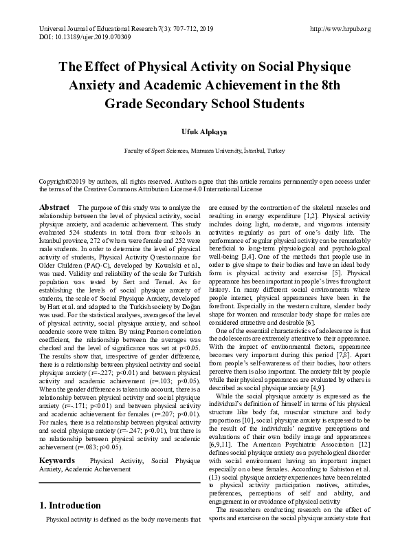 (PDF) The Effect of Physical Activity on Social Physique Anxiety and ...