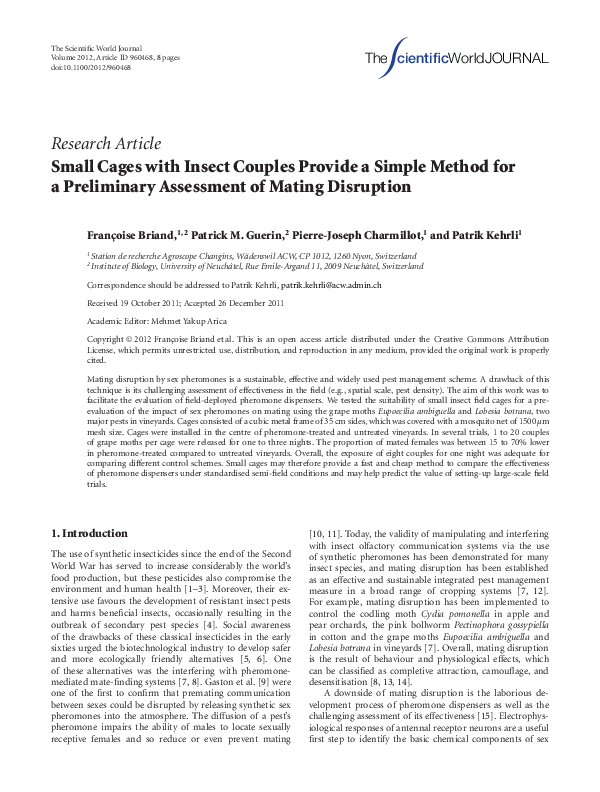 (PDF) Small Cages with Insect Couples Provide a Simple Method