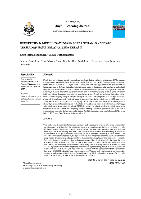 (PDF) KEEFEKTIFAN MODEL TIME TOKEN BERBANTUAN FLASHCARD TERHADAP HASIL ...