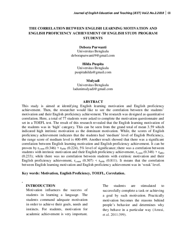 (PDF) The Correlation Between English Learning Motivation and English ...