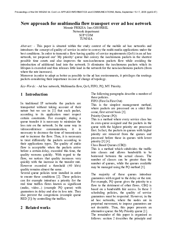 (PDF) New approach for multimedia flow transport over ad hoc network