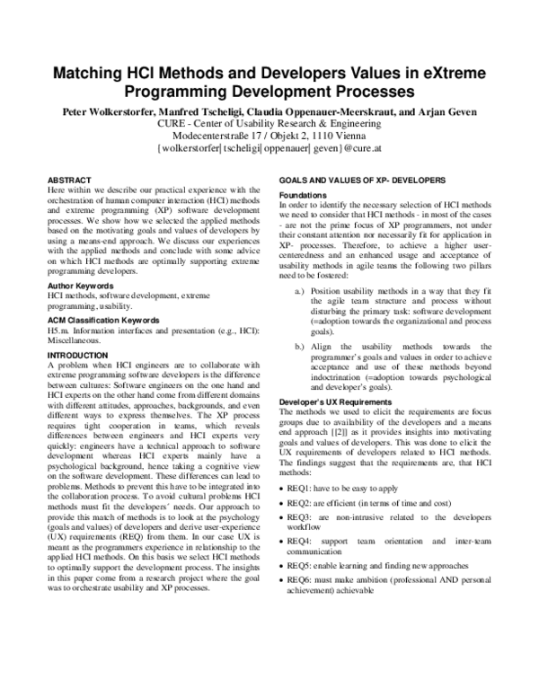 (PDF) Matching HCI Methods and Developers Values in eXtreme Programming ...
