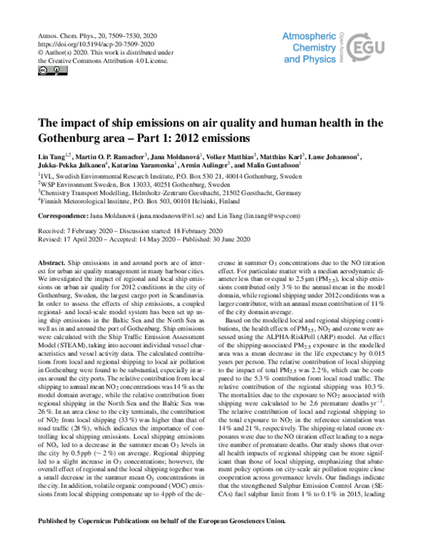 (PDF) The impact of ship emissions on air quality and human health in ...