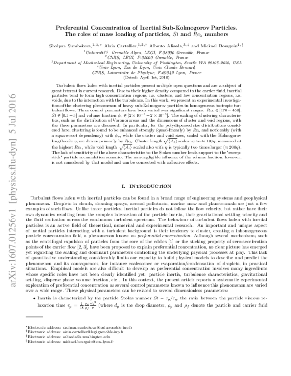 (PDF) Preferential concentration of inertial sub-Kolmogorov particles ...