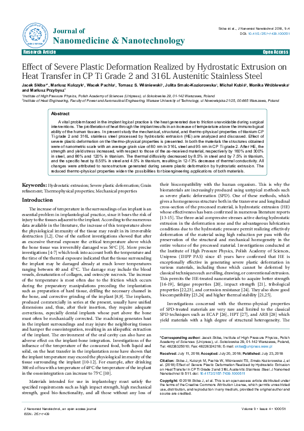 (PDF) Effect of Severe Plastic Deformation Realized by Hydrostatic ...