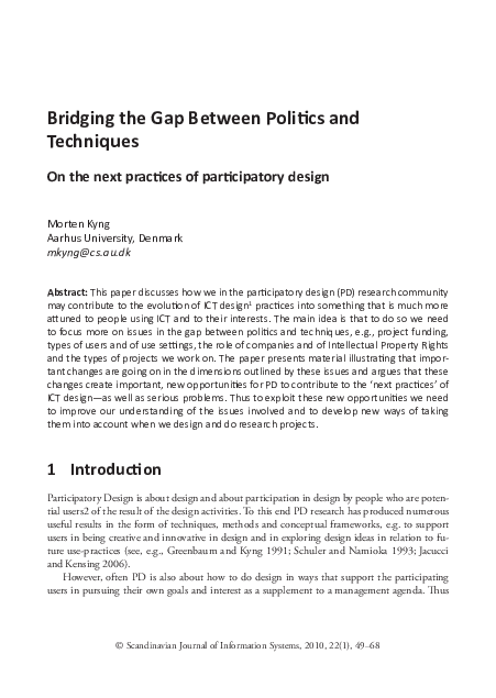 (PDF) Bridging the Gap Between Politics and Techniques: On the next ...